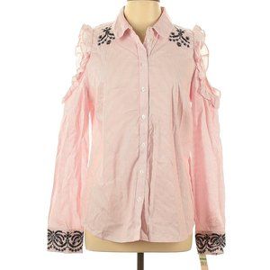 NWT Nanette Lepore Flamingo Dreams Cold Shoulder Button Up Shirt Size L MSRP $99